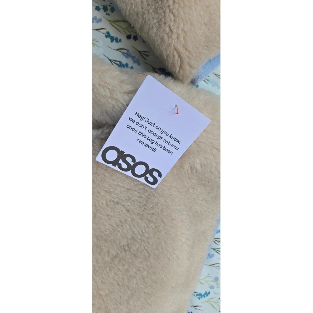 OSOS DESIGN COLLUSION Faux Shearling Jacket Contrast Suedette CollarBeigeWomen's